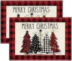 Artoid Mode Red and Black Buffalo Plaid Christmas Trees Placemats Set of 2 by ArtoidMode