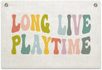 Long Live Playtime Banner – Girl Boy Room Decor Linen Banner Hanging Flag Retro by RBAFAO