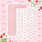 Breling 2 Pcs Muslin Pink and Pink Bow Crib Sheets - Image 3