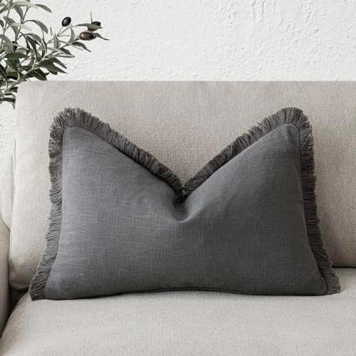 Foindtower Decorative Linen Fringe Lumbar Throw Pillow Covers Cozy Boho by Foindtower