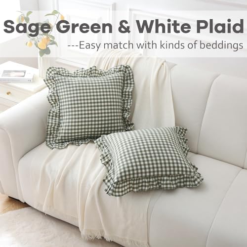 2 Pack Sage Green Gingham Ruffle Throw Pillow Covers 18''x18'' - Image 2