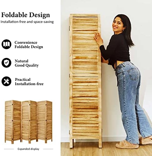 Room Dividers and Folding Privacy Screens, Wood Louvered Separators Divider Wall - Image 3