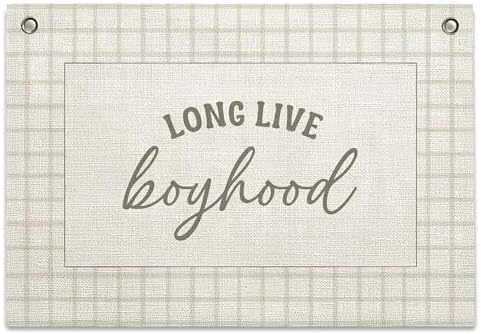 Long Live Boyhood Banner – Boy Room Decor Linen Banner Hanging Flag Retro Pink by RBAFAO
