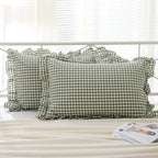2 Pack Sage Green Gingham Ruffle Pillow Shams King Size 20"x36" by KMASANIJI
