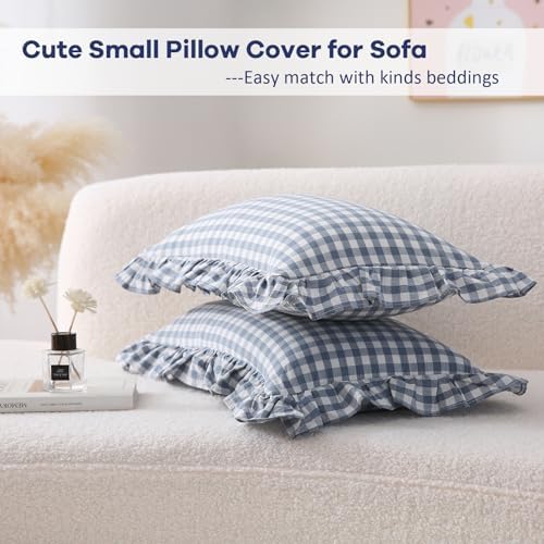 2 Pack Dust Blue Gingham Lumbar Throw Pillow Shams 12''x20'' - Image 3