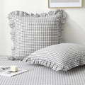 2 Pack Grey White Plaid Ruffle Gingham Euro Pillow Shams, 100% Washed Cotton by KMASANIJI