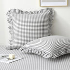 2 Pack Grey White Plaid Ruffle Gingham Euro Pillow Shams, 100% Washed Cotton by KMASANIJI