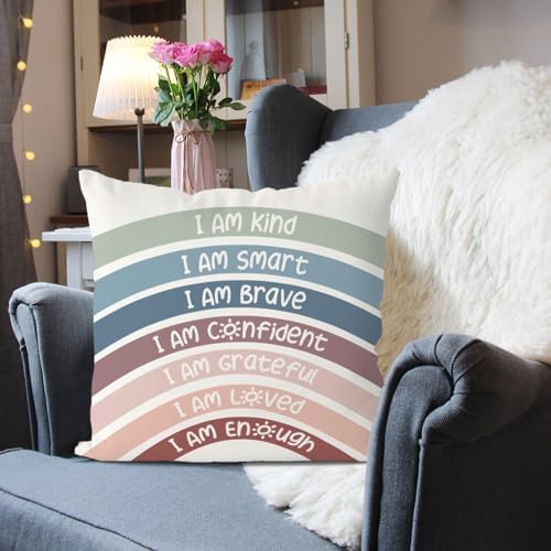 QIYUHOY Crimson Boho Rainbow Classroom Throw Pillow Covers, 22x22 Inch - Image 2