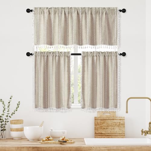 MitoVilla 2 Panels Boho Kitchen Short Curtains, Modern Farmhouse Cafe Curtains - Image 5