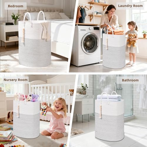 Woven Laundry Basket for Clothes, 65L Large Rectangle Laundry Hampers, Nursery - Image 5