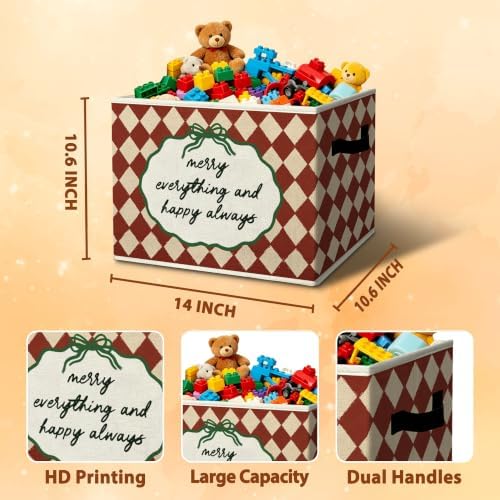 Vintage Merry Everything Nursery Storage Bins Box Handles Organizer Basket - Image 3