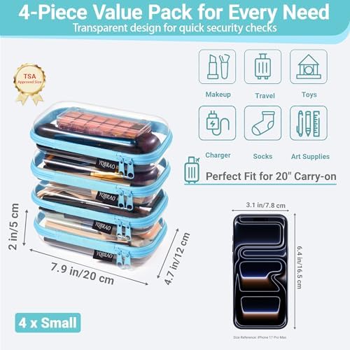 YQBRAO Clear Hard Shell Zipper Cases, 4 Small Cable Organizers - Image 4