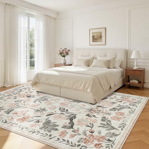 6x9 Area Rugs Boho Floral Washable Living Room Rug Neutral Carpet Nursery - Image 2