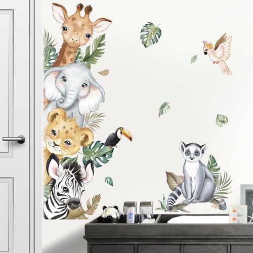 decalmile Jungle Animals Safari Elephant Giraffe Wall Decals Stickers by decalmile