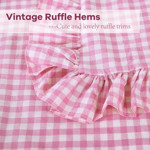 2 Pack Pink White Gingham Ruffle Throw Pillow Covers 22''x22'' - Image 5