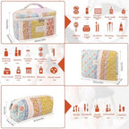 Gosect Quilted Makeup Bag Set, Large Floral Cosmetic Bag - Image 2