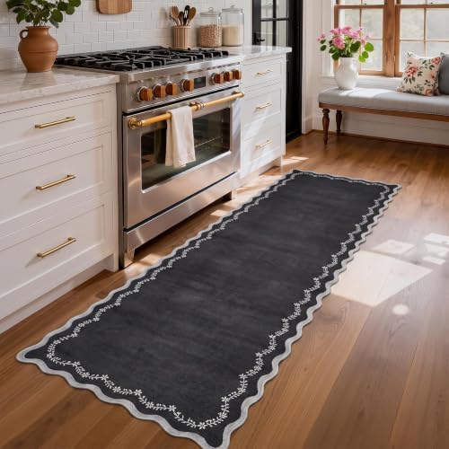 GarveeHome 2.5x8 Scalloped Washable Runner Rug Non Slip Hallway Kitchen Rug - Image 2