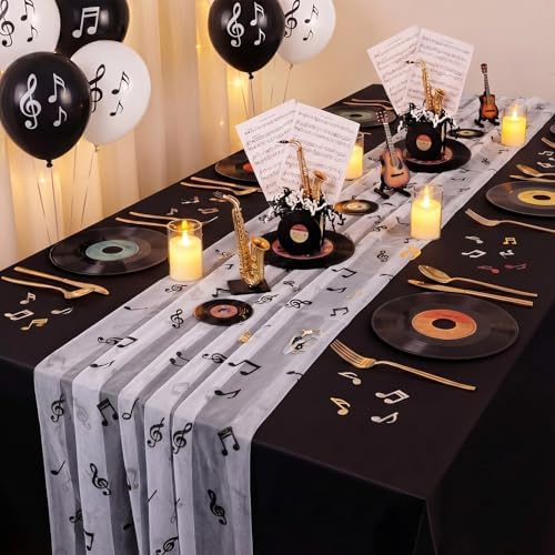 4 Pcs Music Table Runner 29x70 Inch Glitter Black Tulle Party - Image 5