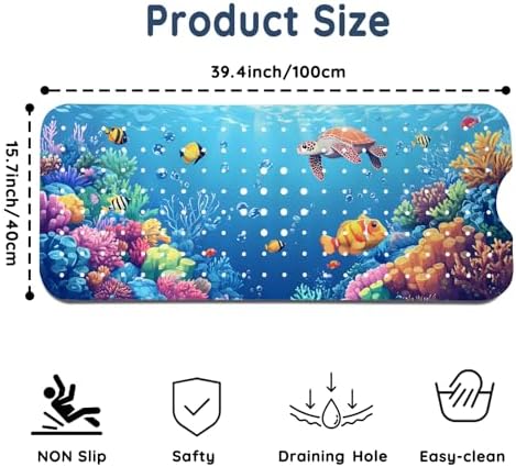 LNOND Bath Mat for Tub, Sea Turtles Bathtub mat Non Slip, Ocean World Bath Mats - Image 2