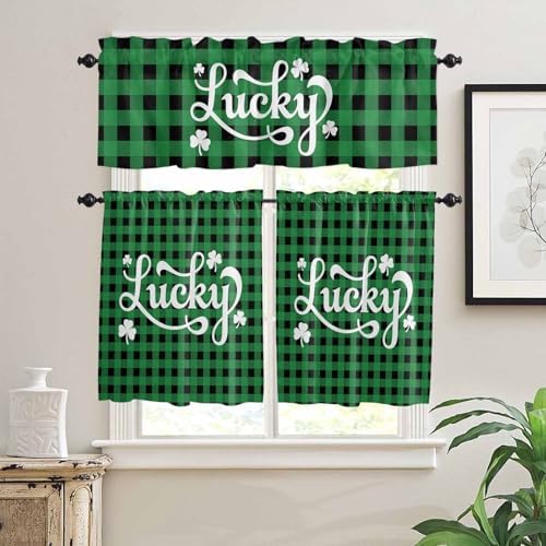 St. Patrick's Day Buffalo Plaid Kitchen Curtains and Valances Set, Lucky - Image 3