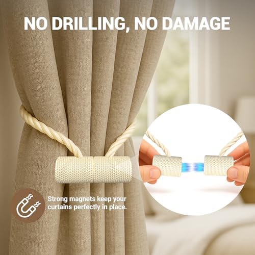 Hion Magnetic Curtain Tiebacks Beige 6pcs, Curtain Holdbacks Hooks Holders - Image 6