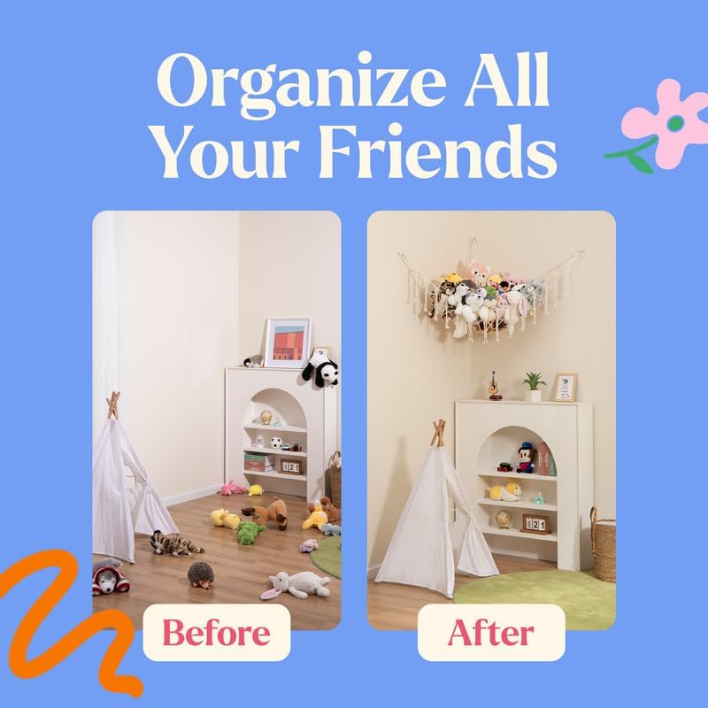 Large Macrame Stuffed Animal Storage Hammock | Holds 12 lbs | Corner Stuffed - Image 5