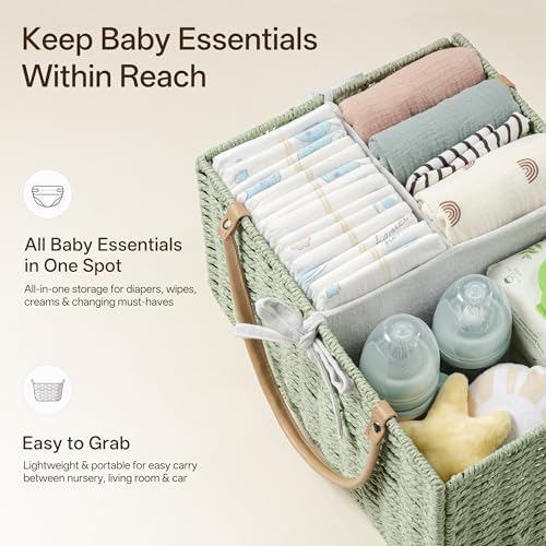 Angelhood Large Baby Diaper Caddy Organizer, Paper Rope Storage Baskets - Image 4