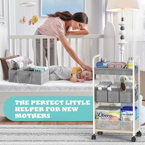 2In1 Baby Diaper Caddy & 3-Tier Rolling Diaper Cart, Diaper Caddy Organizer Cart - Image 4