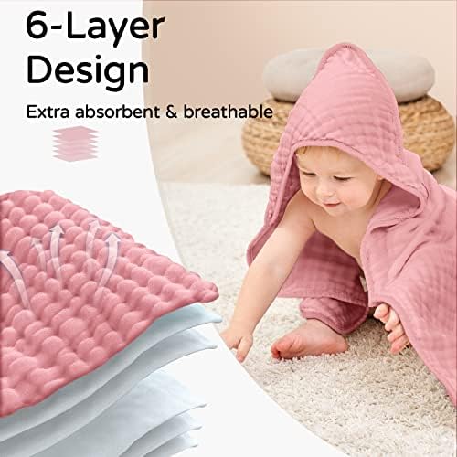 Yoofoss Hooded Baby Bath Towels 2 Pack 100% Muslin Organic Cotton - Image 4