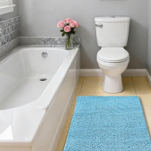 Chenille Bathroom Rug 24"x36" Sky Blue, Non-Slip Plush Bath Mat - Image 7