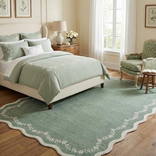 GarveeHome 5x7 Scalloped Area Rug Sage Green Washable Living Room Rug - Image 3