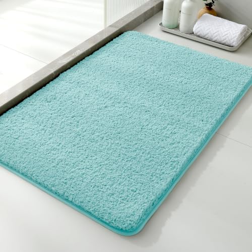 Polyester Bathroom Rug 24"x36" Aqua Haze, Non-Slip Soft Bath Mat by Kildoss