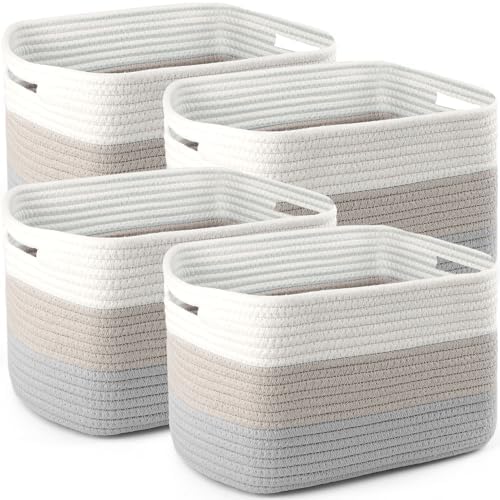 4 Pack Storage Baskets for Organizing, and Clothes, Cotton Rope Basket for by Unknown