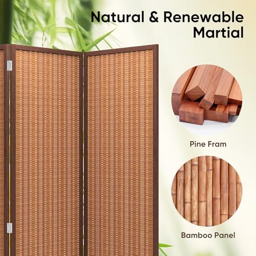 JOSTYLE 6 Panel Folding Privacy Screen 6ft Bamboo Freestanding Room Divider - Image 3