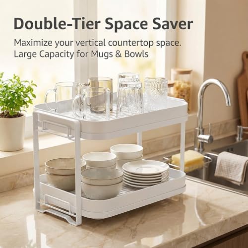 2-Tier Cup Drying Rack with Removable Drainboard, Rust-Proof Iron Mug Organizer - Image 2