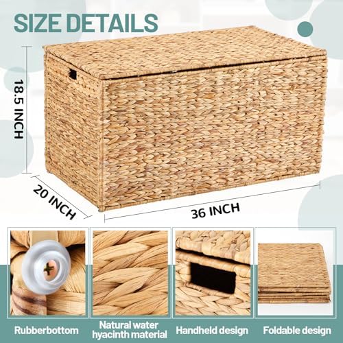 Wonderjune 36 x 20 x 18.5 Inch Water Hyacinth Wicker Storage Trunk - Image 2