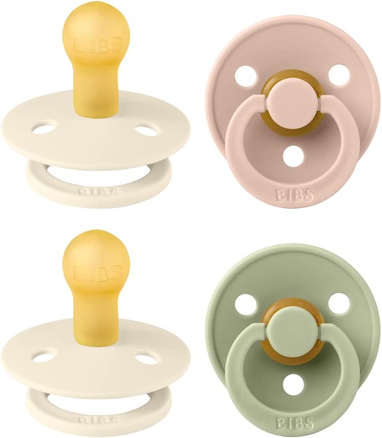 BIBS Colour Soother 4-Pack | BPA Free Dummy Pacifier | Round Nipple | Natural by BIBS