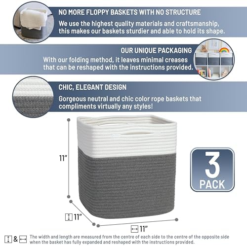 NaturalCozy Storage Cubes 11 Inch Cotton Rope Woven Baskets - Image 2