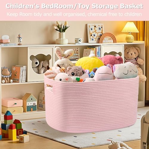 75L Large Woven Storage Basket, 22”x17”x12” Rectangle Blanket Basket - Image 3