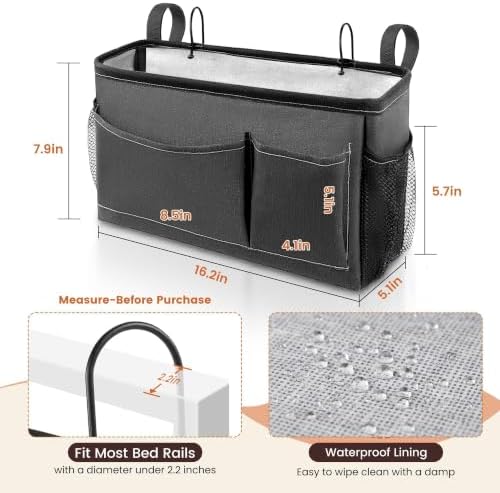 Fab totes Bedside Caddy for Dorm Bed, Bedside Storage Bag Hanging Organizer - Image 4