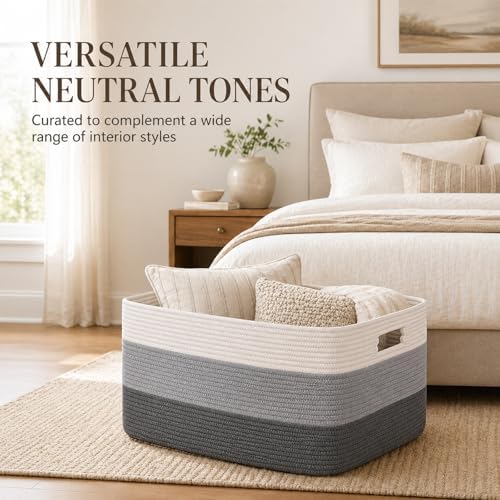 OIAHOMY Blanket Basket Laundry Basket Dog Toy Basket 75L Dark Grey - Image 5