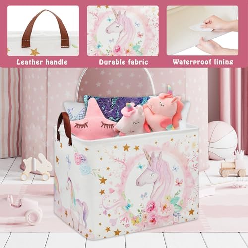 Unicorn Room Decor Kids Basket, Cute Clothes Book Toy Bin - Image 4