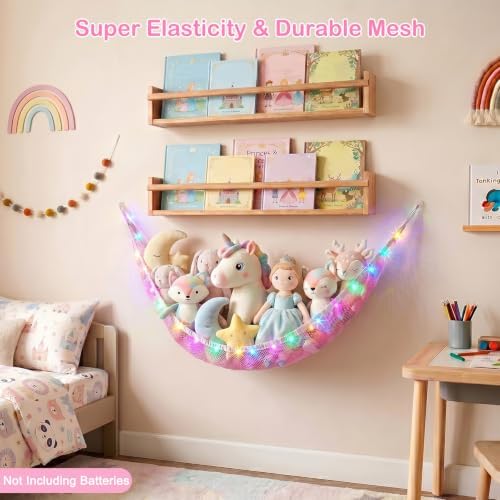 Stuffed Animals Hammock with LED Light Toy Net Room Decor Corner Storage - Image 4
