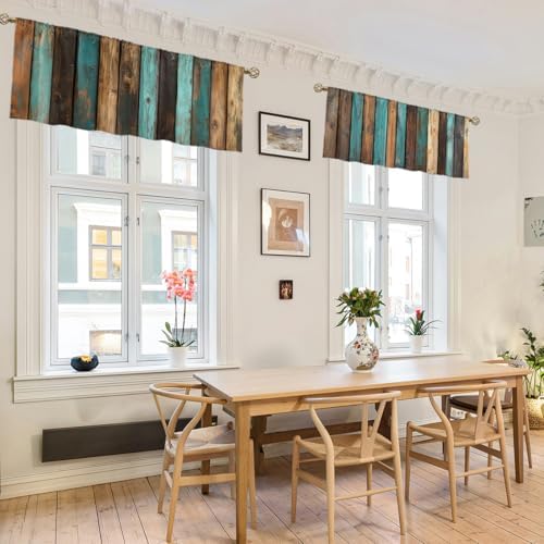Rustic Valance Curtain for Windows 2 Pack Teal Country Wood Board Turquoise - Image 6