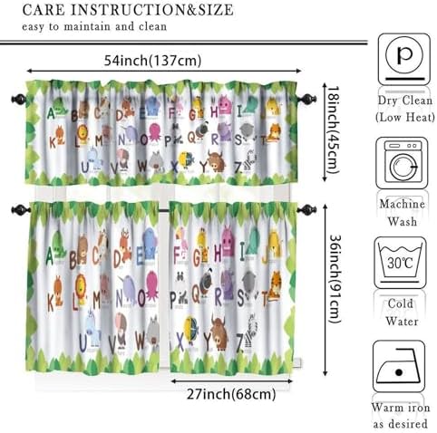 ABC Alphabet Curtains Valance, Cartoon Colorful Animals School Education - Image 5