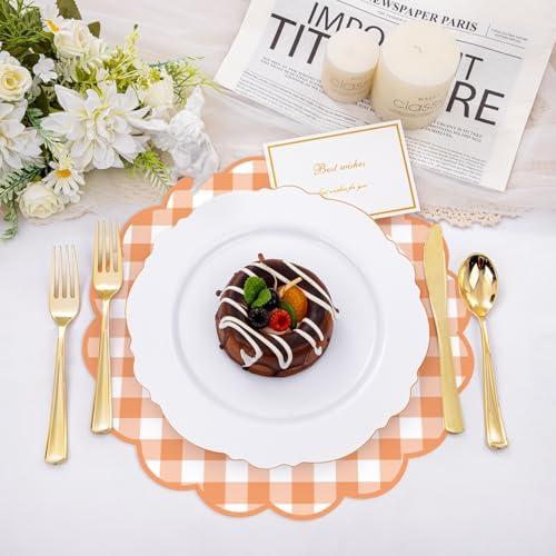 50 Pcs Fall Paper Placemats, 13.5 Inch Orange Gingham Paper Placemats Fall - Image 4