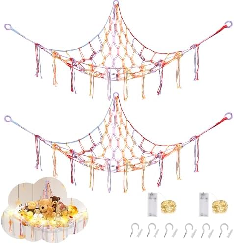 CERETIA Stuffed Animal Hammock Corner Plushie Net Storage, 2 Packs Rainbow by CERETIA