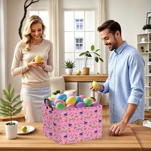 Large Cute Easter Basket for Kid Empty Gift Baby Rectangle Storage Bin Bunny - Image 5