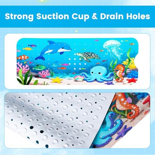 Bathtub Mat for Kids Non Slip, Bath Shower Mat, 40 * 16inch, Under the Sea - Image 3