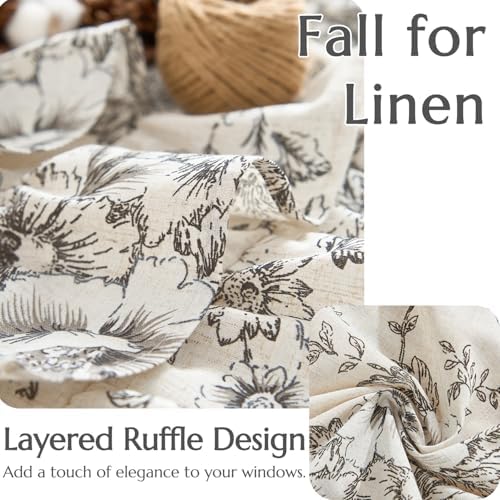 jinchan Ruffled Floral Valance Linen Shabby Chic Small Window Curtain 18 Inch - Image 3